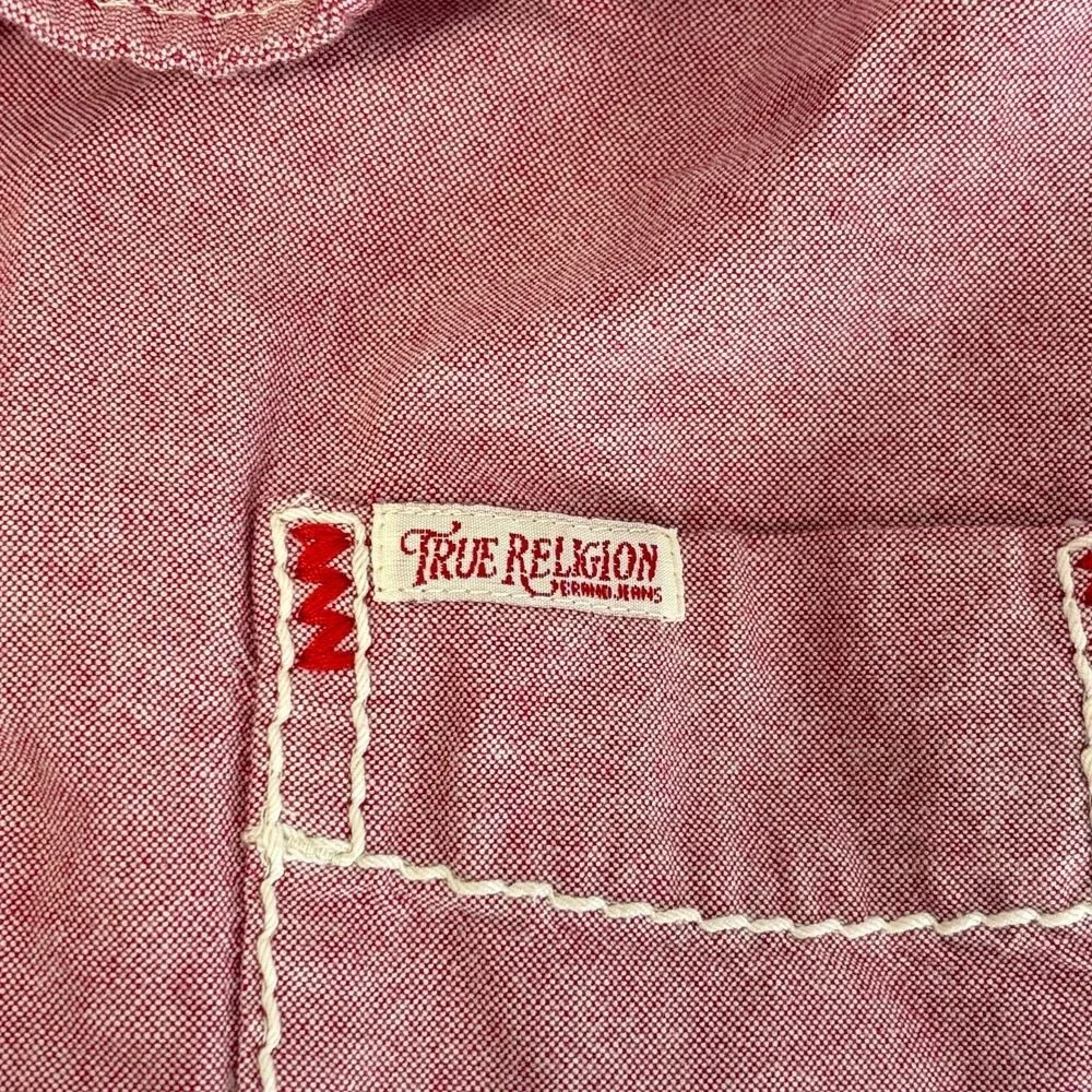 True Religion Shirt XL Mens Button Down Red Cotton‎ Utility Y2K Western Rodeo